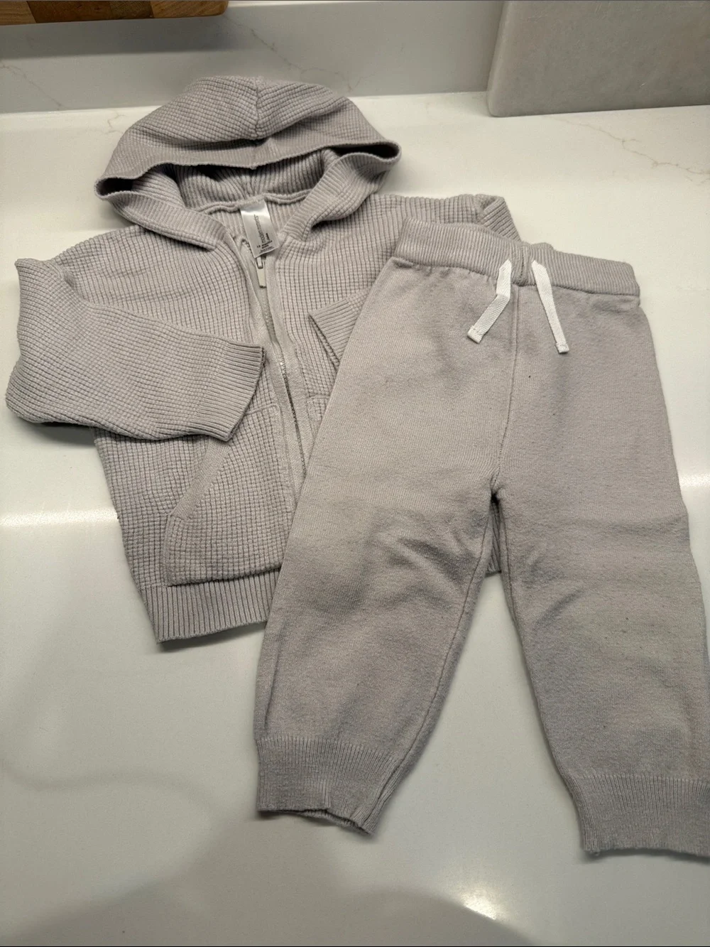 Modern Moments by Gerber Cozy Knit Hoodie & Jogger Set - Light Gray 12 mo
